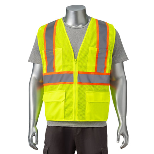 Class 2 Polyester Two Tone Reflective Tape Safety Vest | Front side | Safety yellow