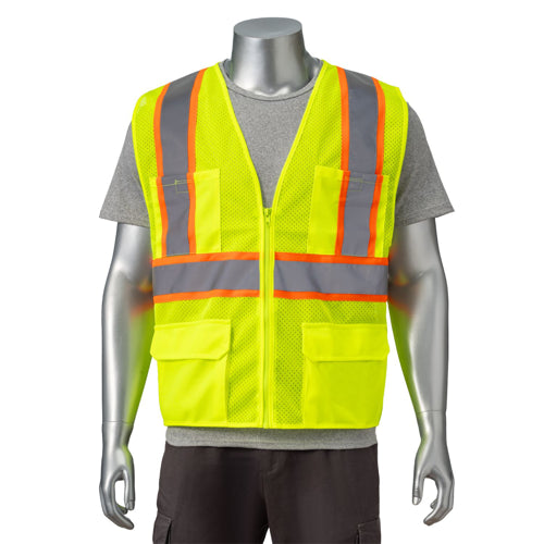 Class 2 Polyester Two Tone Reflective Tape Safety Vest | Front side | Safety yellow