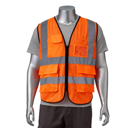 Class-2 Reflective Safety Vest With 4 Pockets | Front side | Safety orange