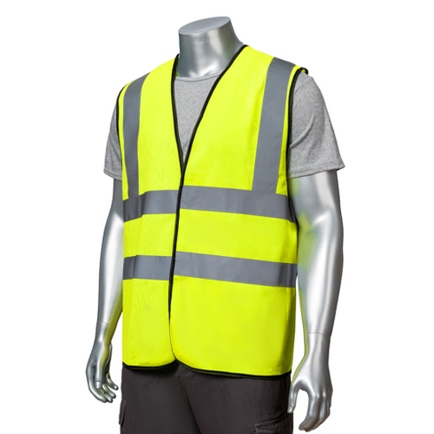 Class 2 3.8oz. Knitted Double Band Reflective Safety Loop & Hook Vest | Safety yellow