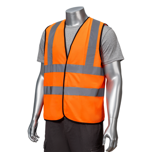 Class 2 3.8oz. Knitted Double Band Reflective Safety Loop & Hook Vest | Safety orange