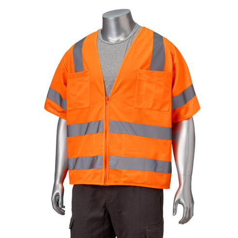 Class 3 Knitted Double Band Reflective Safety Vest With 2 Pockets | Safety orange