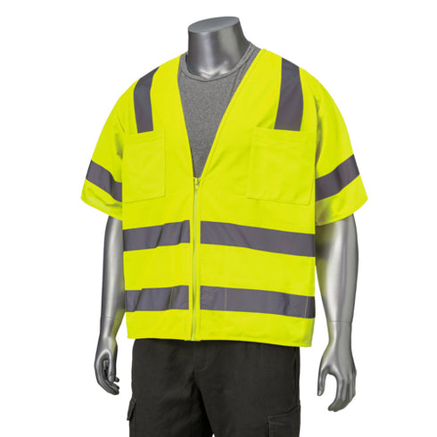 Class 3 Knitted Double Band Reflective Safety Vest With 2 Pockets | Safety yellow