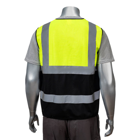 Class 2 Knitted Reflective Safety Loop & Hook Vest | Back side | Safety yellow-black