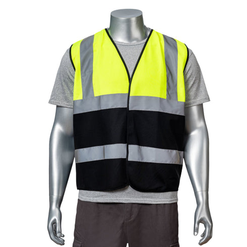 Class 2 Knitted Reflective Safety Loop & Hook Vest | Front side | Safety yellow-black