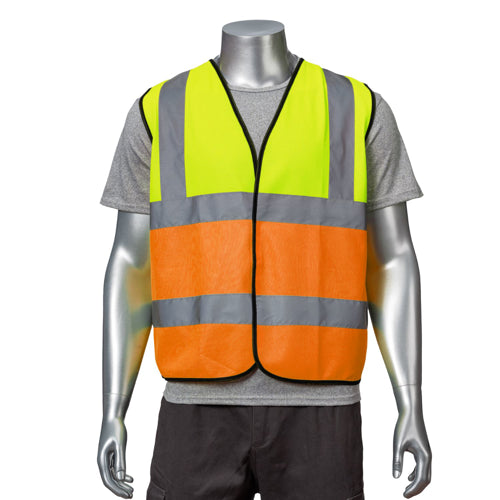 Class 2 Knitted Reflective Safety Loop & Hook Vest | Front side | Safety yellow-orange