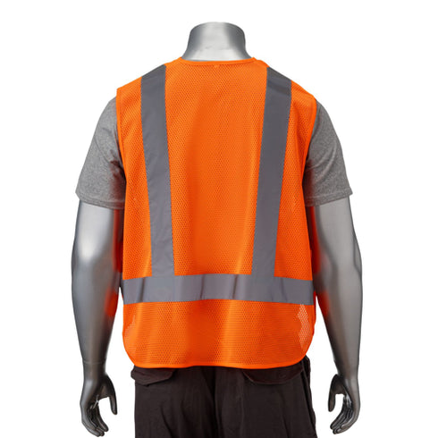 Class 2 Polyester Reflective Adjustable Safety Vest | Back side | Safety orange