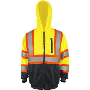 Class 3 Two Tone Color Block Reflective Safety Zipper Hoodie | Safety yellow