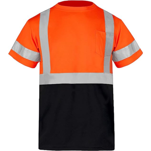 Class 3 Polyester Color Block Reflective Tape Safety T-Shirt W/ Pocket | Front side | Safety orange