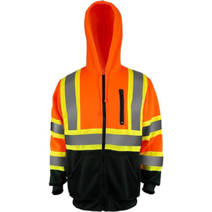 Class 3 Two Tone Color Block Reflective Safety Zipper Hoodie | Safety orange