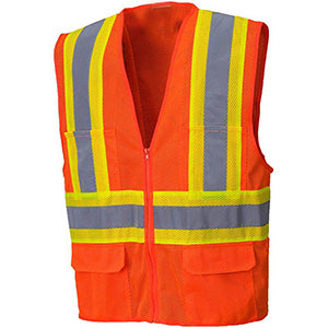Class 2 Polyester Two Tone Reflective Tape Safety Vest | Safety orange