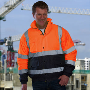 Class 3 Color Block Reflective Tape Safety Bomber Jacket | Safety orange