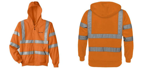 Class 3 Reflective Tape Safety Zipper Hoodie With Kangaroo Pocket